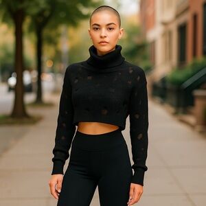 Tiger Mist Destroyed Distressed Crop Turtleneck Sweater